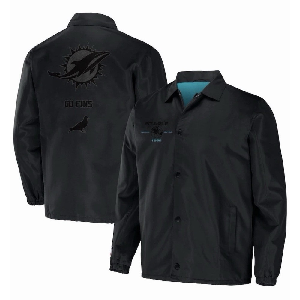 NFL x Staple Men's Miami Dolphins Coaches Full Snap Jacket Black Size Medium NEW
